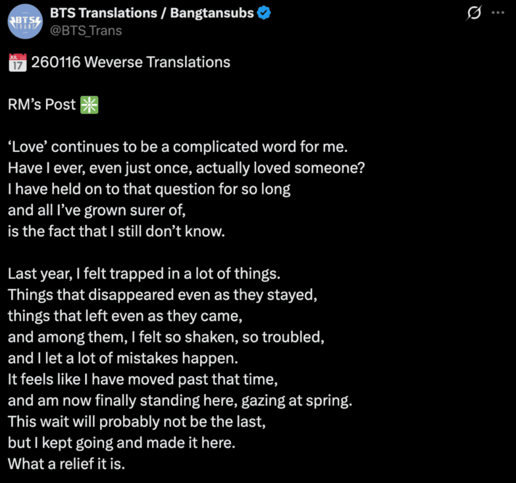 BTS Army, RM's Twitter Post