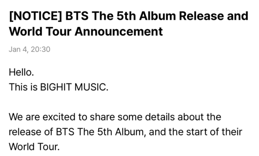 BTS 5th album release world tour announcement
