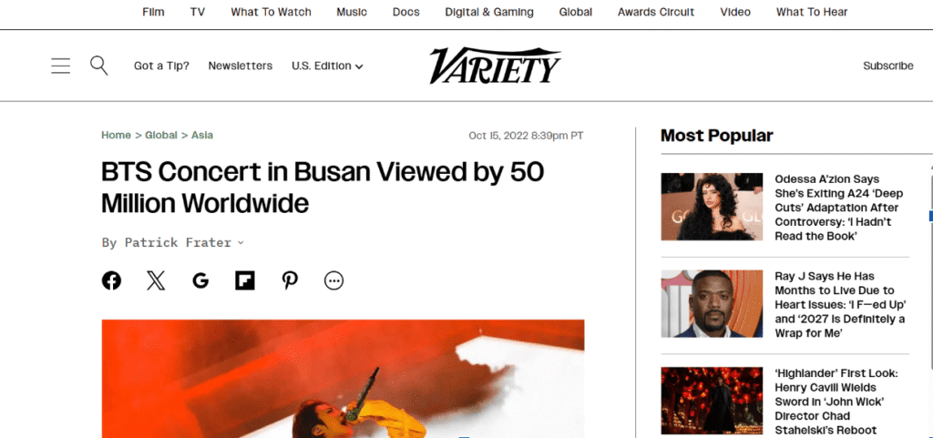 BTS concert 50 million worldwide article